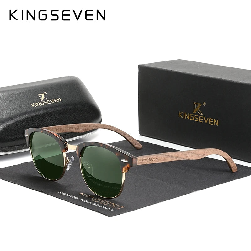 Model # x5516 Women's Walnut Wooden Semi-Rimless Retro Oculos Polarized UV400
