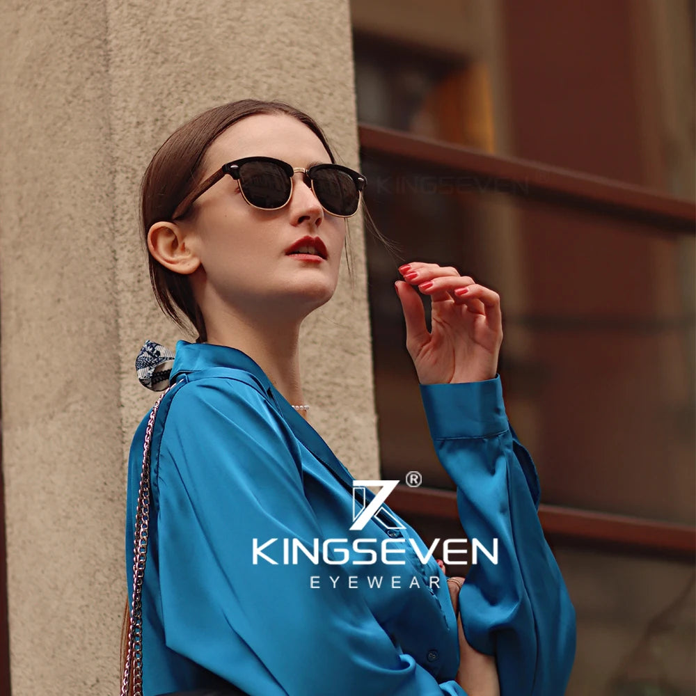 Model # x5516 Women's Walnut Wooden Semi-Rimless Retro Oculos Polarized UV400