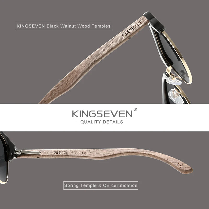 Model # x5516 Women's Walnut Wooden Semi-Rimless Retro Oculos Polarized UV400