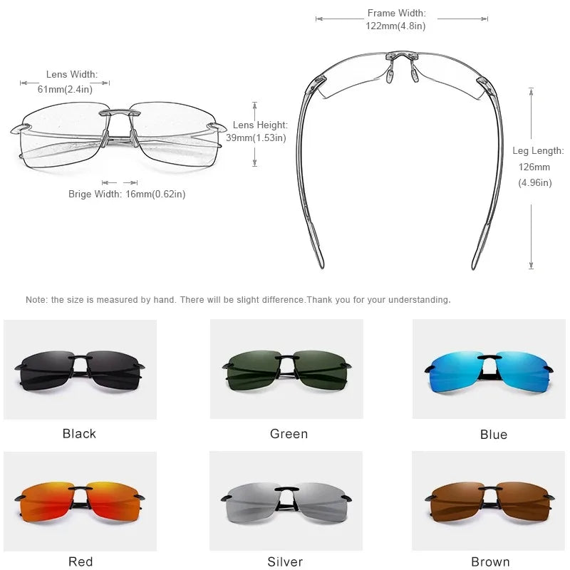 Model # 7025 Casual Rimless Rectangle Frameless Polarized UV400